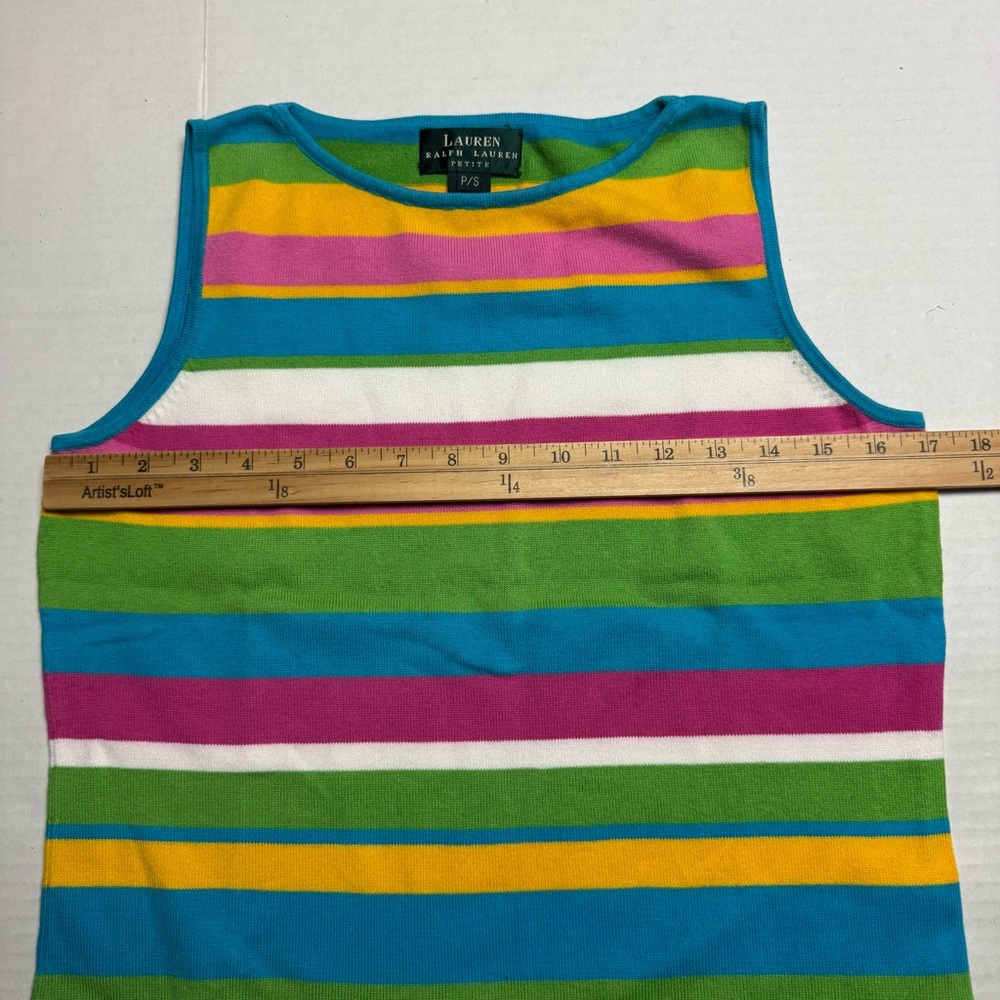 Vintage 80s-90s Lauren Ralph Lauren Petite Striped Sleeveless Knit Top Size: P/S - Picture 6 of 11
